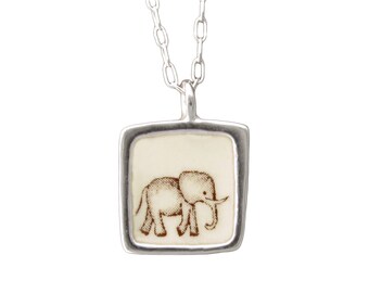 Elephant Necklace - Reversible Sterling "Friends with Animals" Necklace - Sterling and Enamel Pendant on Adjustable Sterling Chain