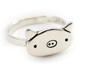 Sterling Silver Pig Ring - Silver Pig Head Ring