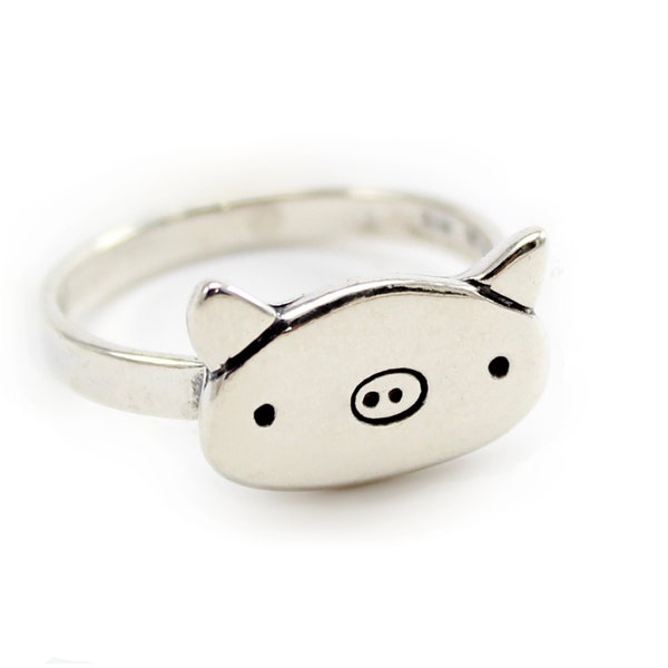 Sterling Silver Pig Ring - Silver Pig Head Ring