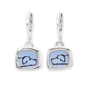 Cute Pointer Dog Earrings - Blue Enamel and Sterling Silver Hound Dog Earrings - Labrador Earrings