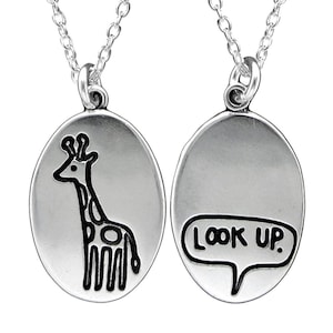 Sterling Silver Giraffe Charm Necklace - Look Up Pendant - Giraffe Medallion on Adjustable Chain