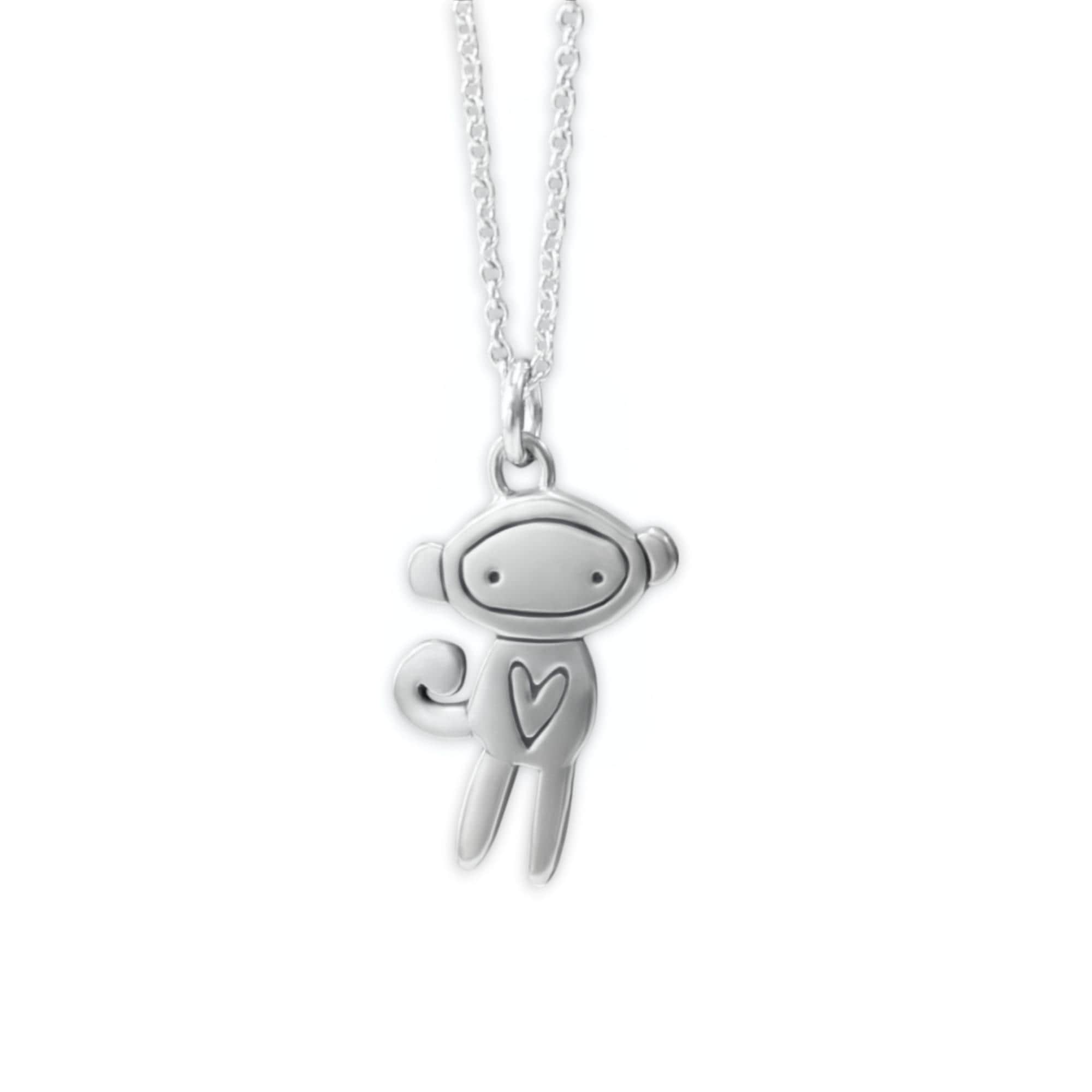 Tiny Sock Monkey Necklace - Sterling Silver Monkey Pendant - Sock Monkey Charm on Adjustable Sterling Chain