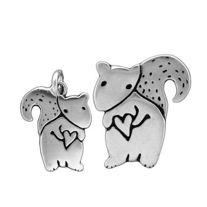 Mother Daughter Squirrel Charm Necklace Set Sterling Silver Squirrel Pendants on Adjustable Sterling Chains image 1