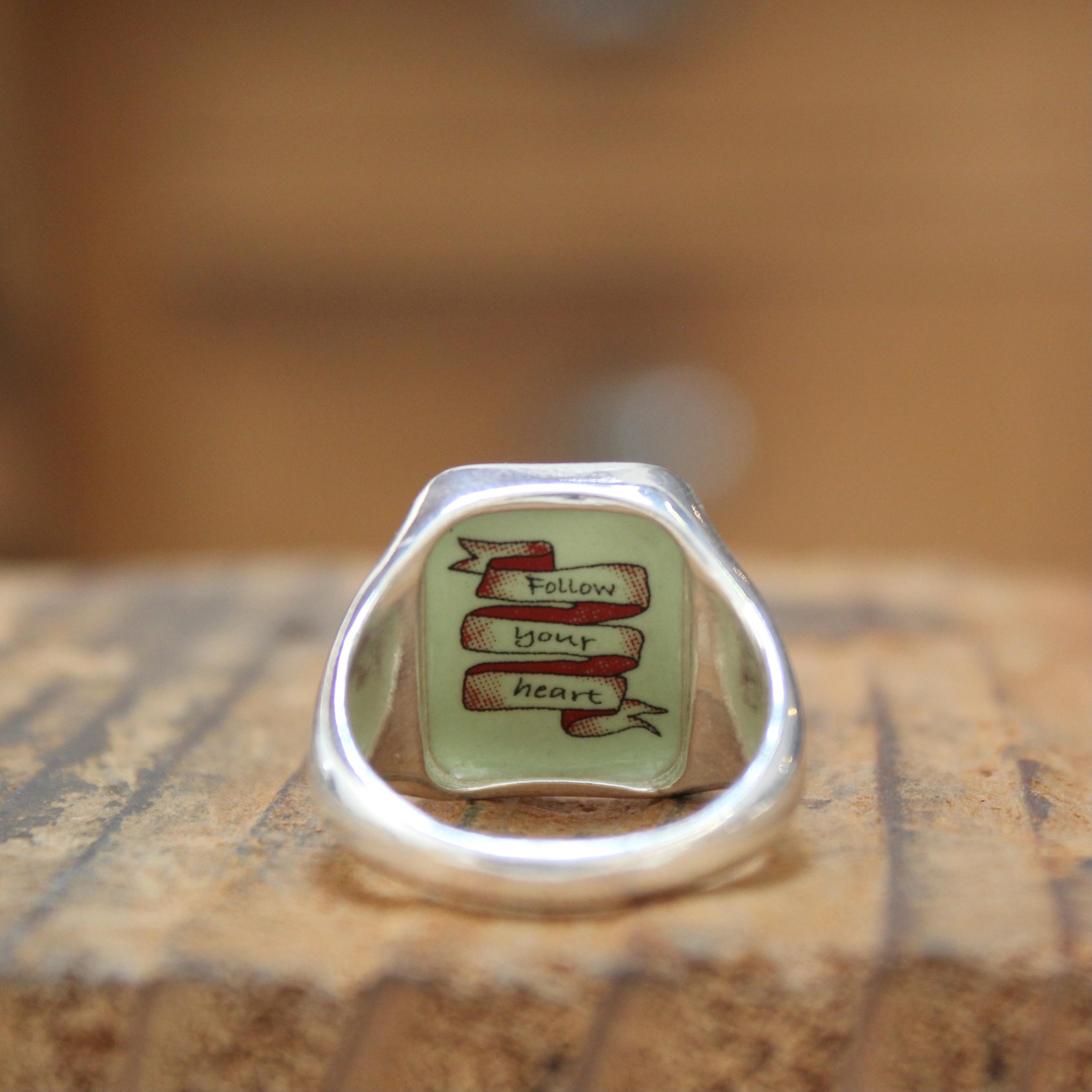 Vintage Rabbit Signet Ring: Sterling Silver Vitreous Enamel Bunny ...