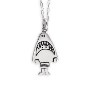 Sterling Silver Shark Charm Necklace - Silver Silver Shark Girl Pendant or Charm on Adjustable Chain