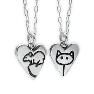Reversible Cat and Rat Necklace - Sterling Silver Rat and Cat Pendant - Mouse Charm - Rat Charm