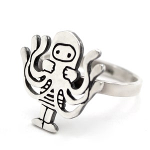 Sterling Silver Octopus Ring - Octopus Charm Ring - Sea Creature Ring