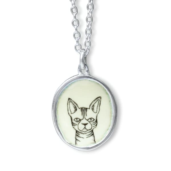 Sphynx Cat Necklace - Sterling Silver and Enamel Pendant - Cat Breed Jewelry - Hairless, Shorthair, Donskoy, Bambino, Peterbald, Devon Rex