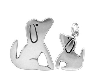 Sterling Silver Parent  Child Dog Charm Necklaces - Sterling Silver Dog Pendants on Adjustable Chains