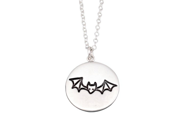 Bat Necklace Fly by Night Necklace Reversible Sterling Silver Bat Pendant on Adjustable Chain Bat Charm image 1