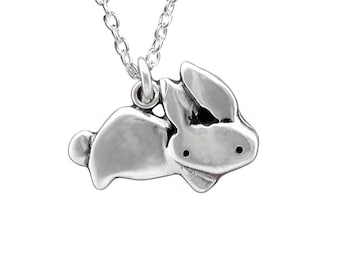 Sterling Rabbit Charm Necklace - Silver Bunny Necklace - Rabbit Charm or Pendant on Adjustable Chain