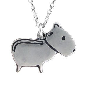 Sterling Capybara  Necklace - Silver Capybara Pendant on Adjustable Sterling Chain