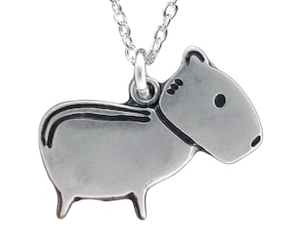 Sterling Capybara  Necklace - Silver Capybara Pendant on Adjustable Sterling Chain