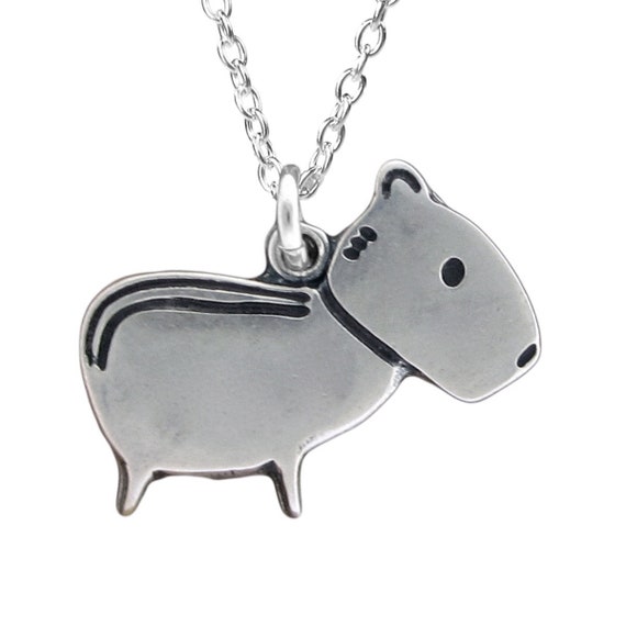 Sterling Capybara Necklace Silver Capybara Pendant on Adjustable