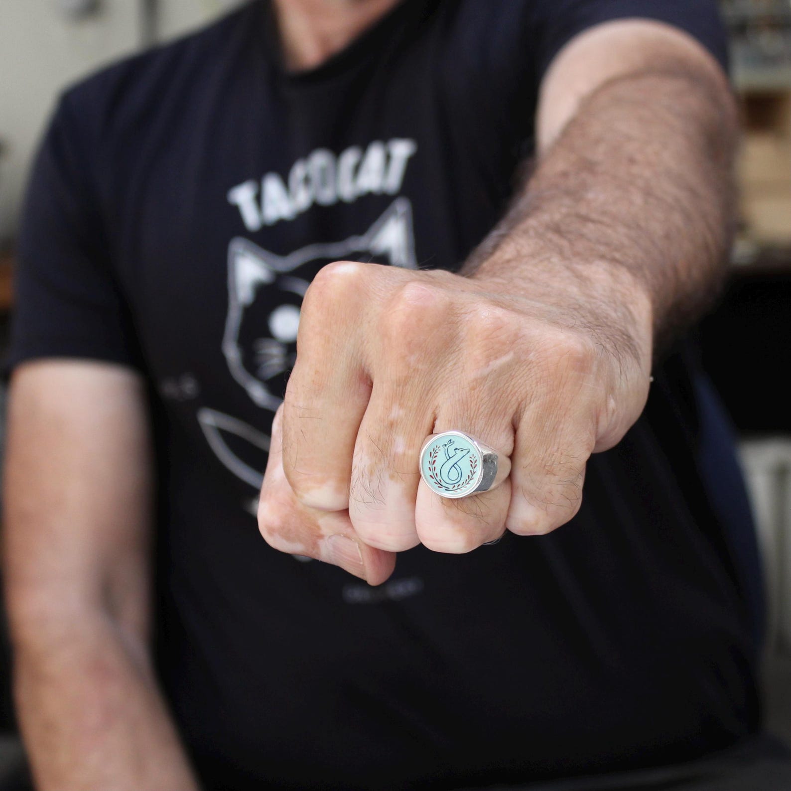 Sterling Silver Signet Ring: Wolf & Rabbit Enamel Jewelry - Etsy