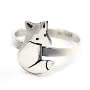 Sterling Silver Fox Ring - Silver Fox Charm Ring Custom Made in Your Size