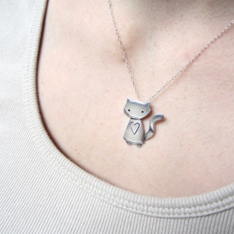 Sterling Silver Cat Charm Necklace Sterling Space Cat Etsy