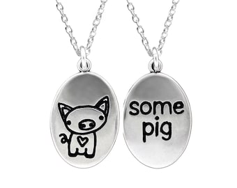 Sterling Silver Pig Charm Necklace - Pig Pendant - Charlotte's Web Medallion - Pig Charm on Adjustable Chain