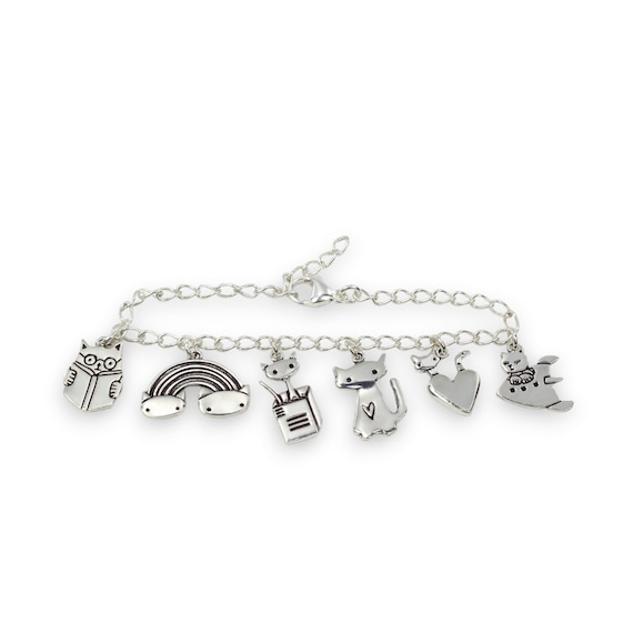 Cat Charm Bracelet 100 Sterling Silver Charm Bracelet With Six Kitty Charms Adjustable and Adorable Etsy