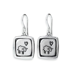 Sterling Silver Sheep Charm Dangle Earrings - Lamb Jewelry - Sheep Gift