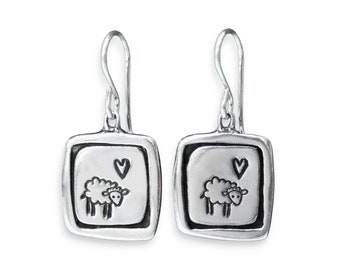 Sterling Silver Sheep Charm Dangle Earrings - Lamb Jewelry - Sheep Gift