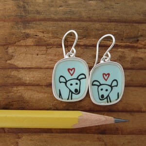 Happy Dog Earrings Sterling Silver and Vitreous Enamel Dog Earrings image 2