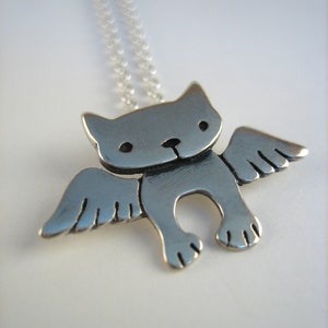 Sterling Angel Kitty Necklace Silver Cat Pendant on Adjustable Sterling Chain Cat with Wings Cat Memorial image 2