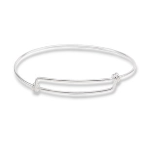 Sterling Silver Adjustable Bangle - Add Your Own Charm Expandable Wire Bracelet - Sturdy Sterling Bangle