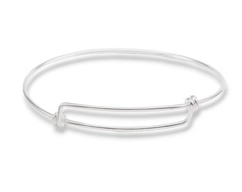 Sterling Silver Adjustable Bangle - Add Your Own Charm Expandable Wire Bracelet - Sturdy Sterling Bangle