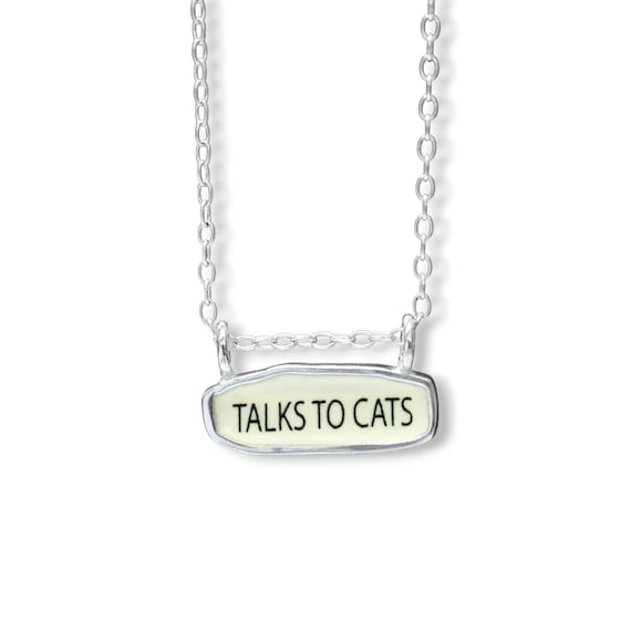 Reversible Sterling Silver Cat Person Necklace: Enamel Pendant