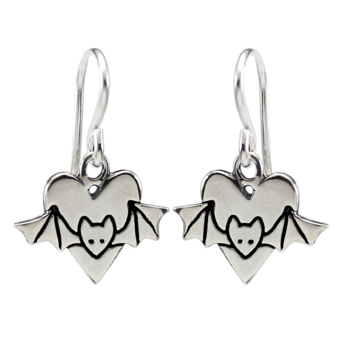 Bat Earrings Sterling Silver Bat and Heart Earrings Etsy