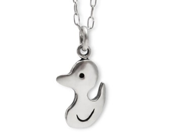 Sterling Silver  Duck Charm Necklace - Silver Rubber Ducky Pendant on Adjustable Chain or as Charm Only