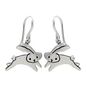 Rabbit Earrings - Sterling Silver Bunny Earrings - Jumping Bunny Dangles