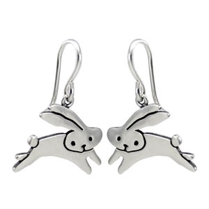 Rabbit Earrings - Sterling Silver Bunny Earrings - Jumping Bunny Dangles