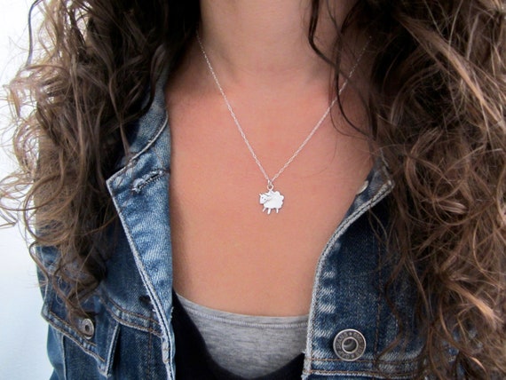 Sterling Silver Sheep Charm Necklace - Silver Lamb Pendant Sterling Silver Sheep Charm Necklace - Silver Lamb Pendant