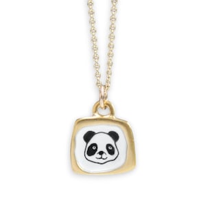 Tiny Gold Panda Necklace - Sterling Silver And Enamel Panda Pendant Dipped In Gold - Panda Charm Jewelry