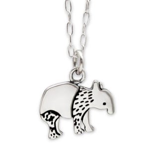 Sterling Silver Tapir Necklace - Cute Tapir Pendant - Tapir Charm on Adjustable Sterling Chain