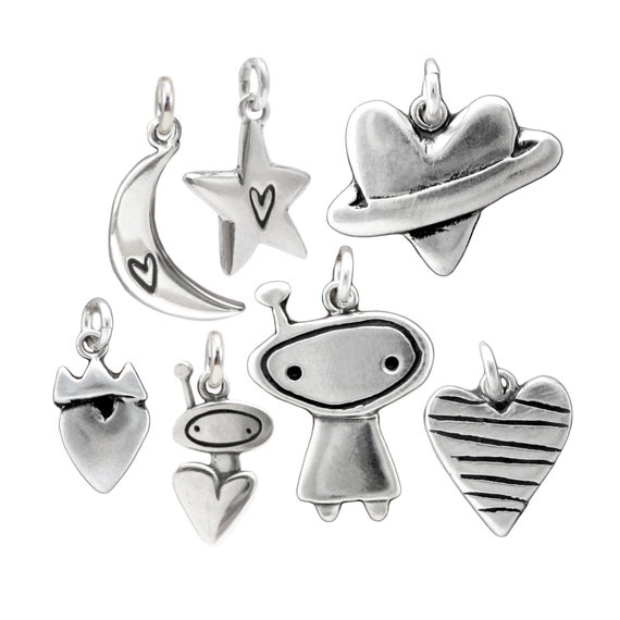 Moon and Stars Charm Bracelets Set of Two Sterling Silver Moon and Stars Charm Bracelets Set of Two Sterling Silver