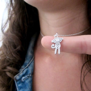 Tiny Sock Monkey Necklace Sterling Silver Monkey Pendant Sock Monkey Charm on Adjustable Sterling Chain image 6