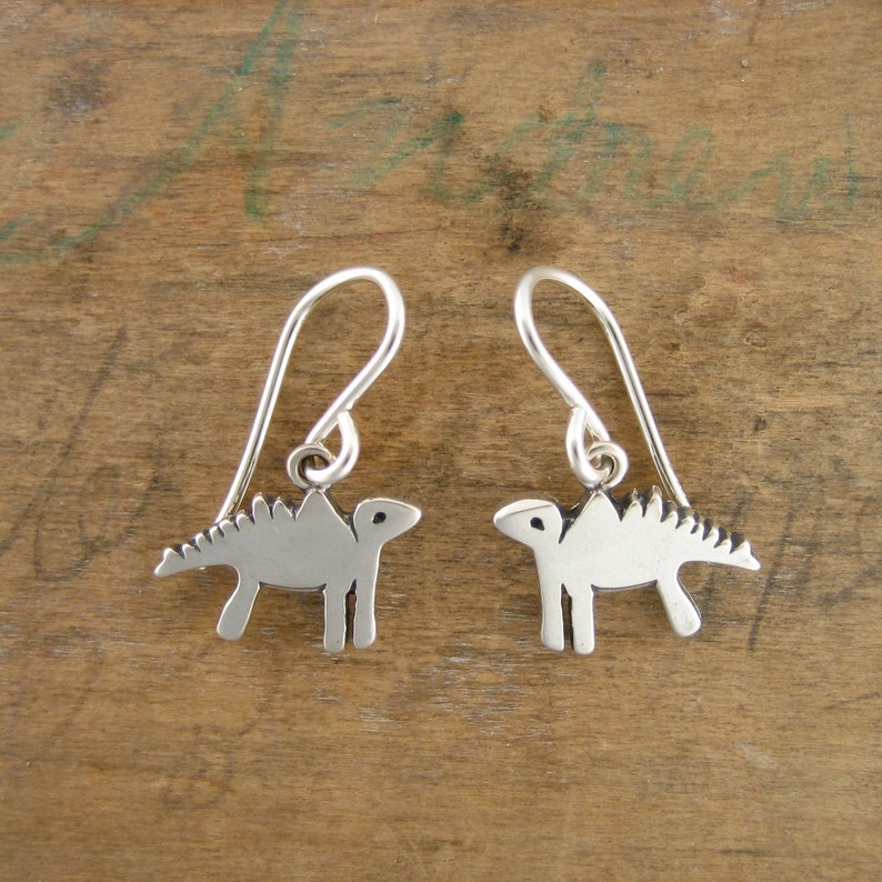 Dinosaur Little Charm Earrings Sterling Silver Stegosaurus Earrings image 2