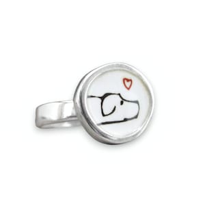 Pointer Dog Ring on White - Sterling Silver and Enamel Ring for Dog People - Dog Jewelry