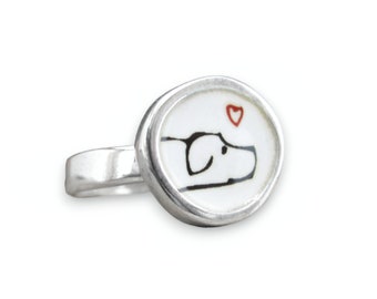 Pointer Dog Ring on White - Sterling Silver and Enamel Ring for Dog People