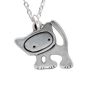 Tiny Punk Kitty Necklace Sterling Silver Cat Pendant Cute Cat Charm on Adjustable Chain image 1