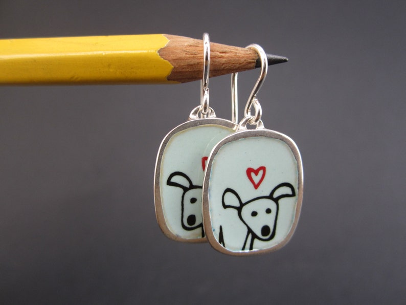 Happy Dog Earrings Sterling Silver and Vitreous Enamel Dog Earrings image 3