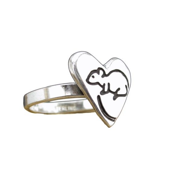 Sterling Silver Rat Ring: Heart Shaped Mouse Charm - Etsy