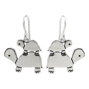 Sterling Silver Turtle Earrings - Sterling Silver Turtle Family Earrings - Turtle Dangles