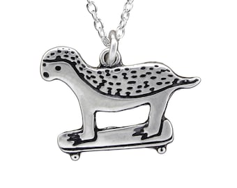 Skateboarding Badger Necklace - Sterling Silver Honey Badger Pendant on Adjustable Chain - Skateboarding Charm for Her Him They