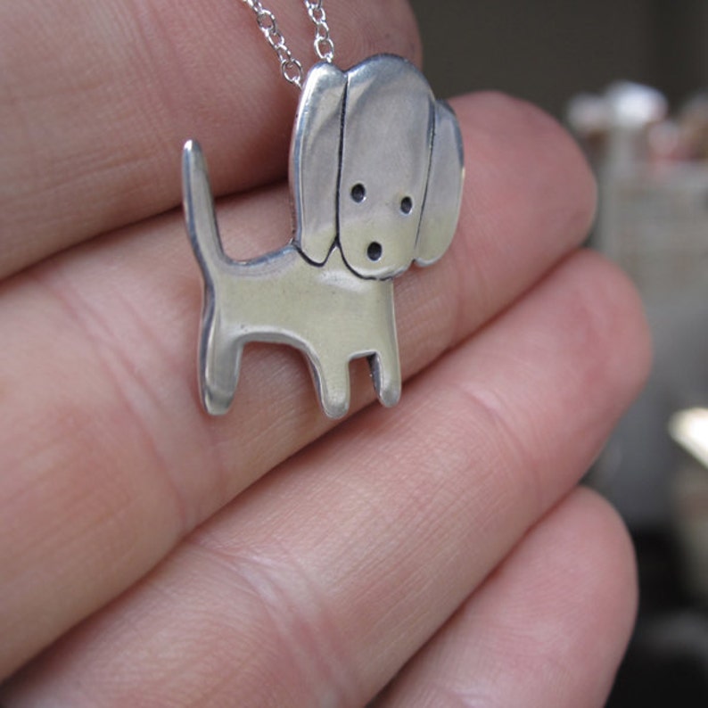 Sterling Silver Dog Charm Necklace Floppy Eared Dog Pendant Etsy