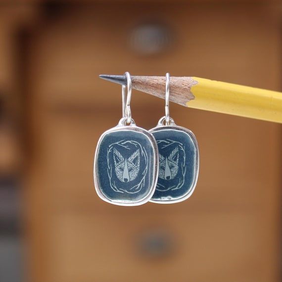 Sterling Silver Orange Fox Studs - Resin Sterling Silver Orange Fox Studs - Resin