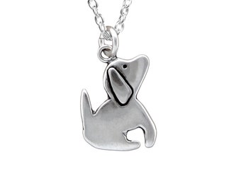 Little Dog Charm Necklace - Good Dog Necklace - Sterling Silver Dog Pendant or Charm on Adjustable Sterling Chain